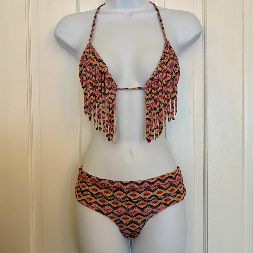 Acacia swimwear navajo print fringe triangle bikini Top S, bikini Bottom M